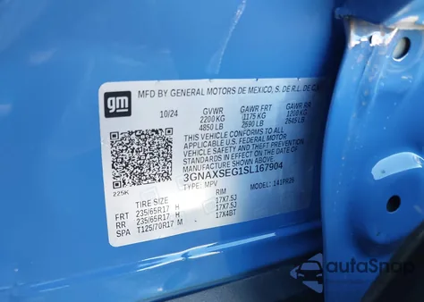 2025 Chevrolet Equinox Awd Activ z USA, uszkodzony, nr VIN 3GNAXSEG1SL167904